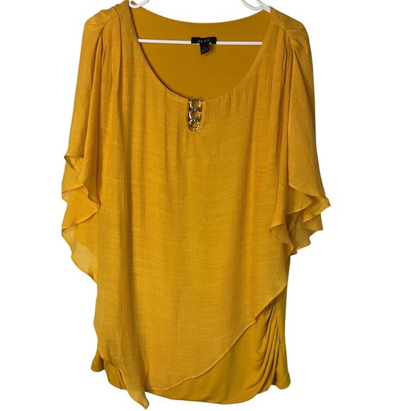 Alyx Yellow Asymetrical Cape/Ponch Top W/Attached Ruched Side Tank Plus 3X - Picture 1 of 7